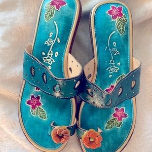 Leather toe sandals floral socofy